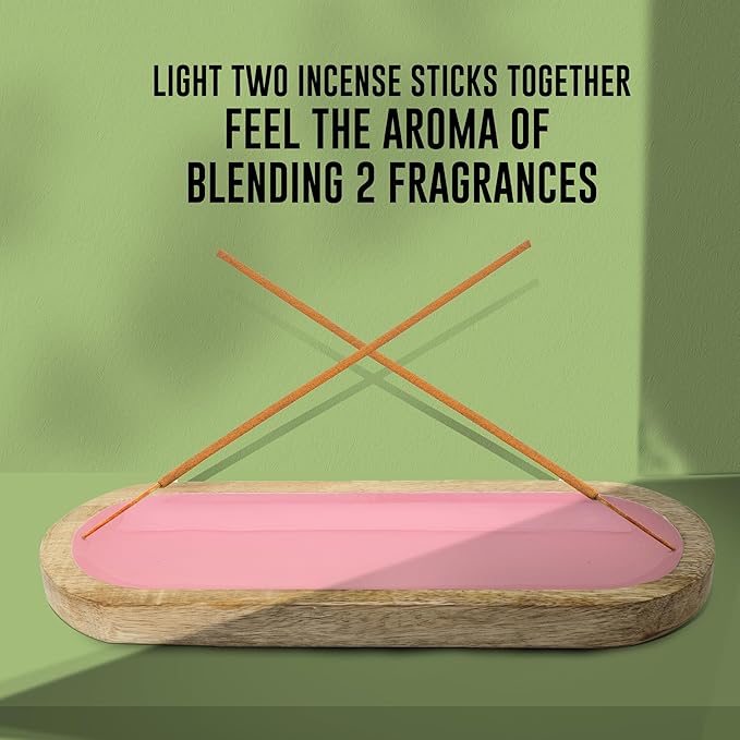 Hand Painted Pink Incense Holder-Incense Burner/Ash Catcher/Handmade Wooden Insence Tray – Modern Gift Home/Room/Kitchen Décor Size 11x4x1.2 Inches