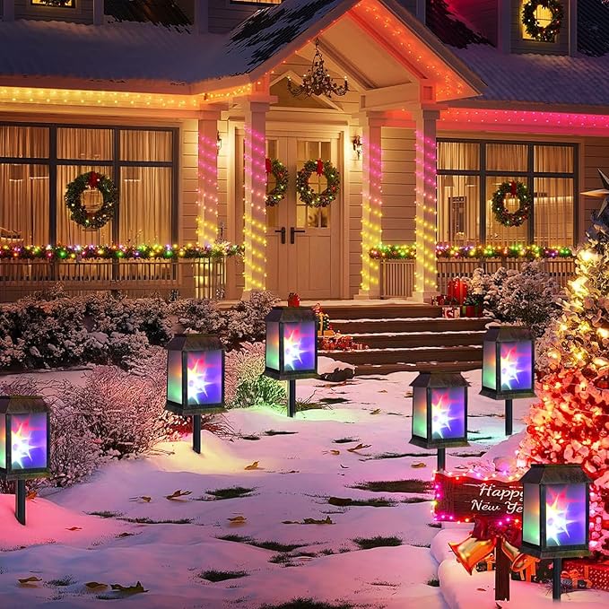 Solar Lanterns Outdoor Waterproof 3D Color Flickering, Hanging Lantern Decorative, Solar Powered Lanterns for Yard Patio Path Tree Garden Decor, Solar Lights Outdoor for Patio, Backyard, Porch