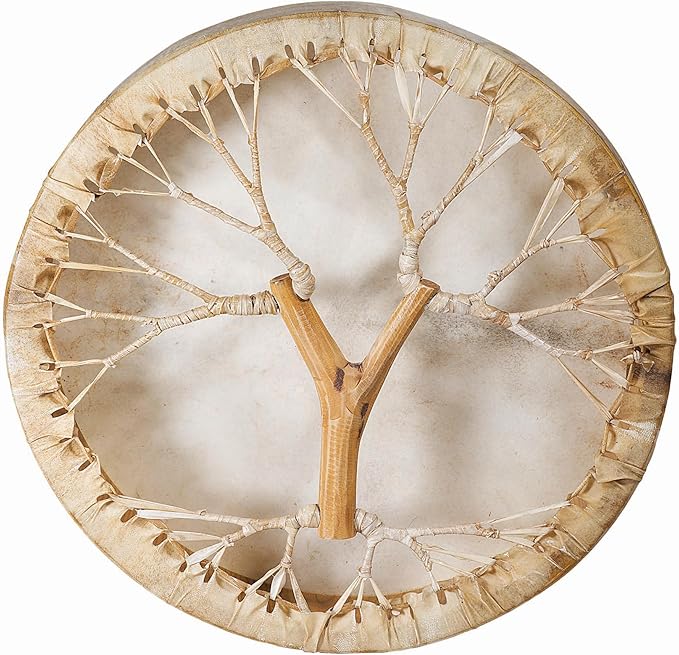 Handmade Shaman drum Frame Drum round 16" 18" 20" with goat skin Tree style on the back and handle Embrace Nature's Rhythms Authentic Native American Style Soul-Stirring Beats (20 inch)