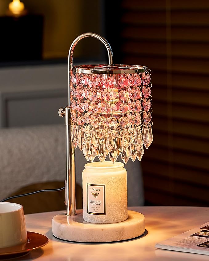 Candle Warmer Lamp with Timer Dimmer and 3 Bulbs, Candle Lamp Warmer with RGB Mode for Adjustable Height, Crystal Candle Lamp for Jar Candles, House Warming Gifts Home Room Decor, French Gold