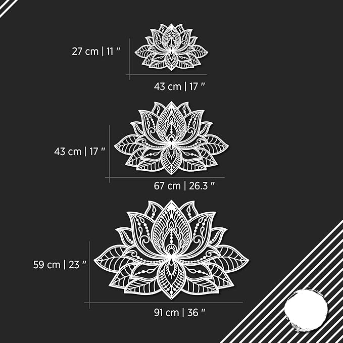Colorfull Worlds Mandala Metal Wall Decor, Lotus Flower Meditation Room Decor, Minimalist Zen Garden Bohemian Gift for New Year (36" x 23" | 91 x 59 cm, Copper)