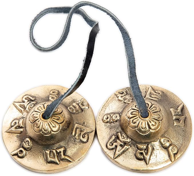 Tingsha Cymbals Bells - Easy To Play - Meditation Mindfulness Chime For Chakra Healing Spiritual Dharma Gifts Handcrafted Tibetan By Himalayan Bazaar (Ohm Mani)