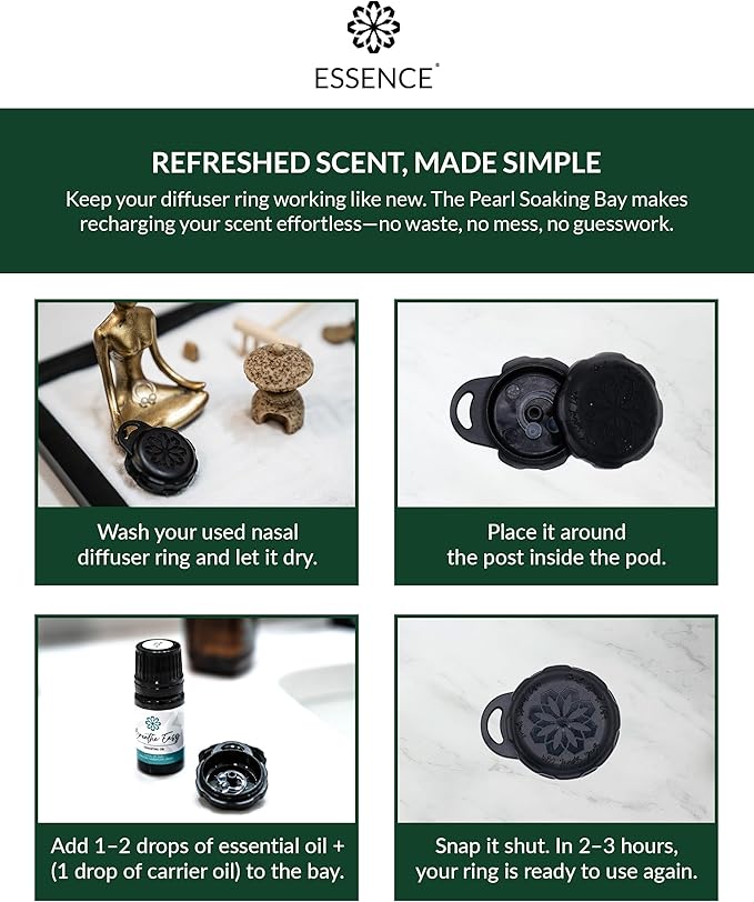 Essence Pearl Travel Case - Wearable Aromatherapy Kit with Nasal Diffuser Rings, Soaking Bay, and 5mL Essential Oil – Portable Wellness Gift Set for On?The?Go Self Care
