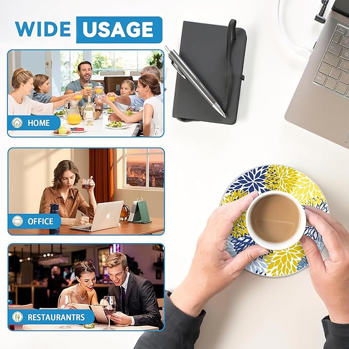 Spring Drinks Coasters Set of 4, Absorbent Cup Mat with Cork Base,Ceramic Stone for Table Home Decor 4" Navy Blue Flower