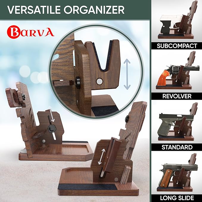 BarvA Phone Docking Station with Patented Adaptive Wood Gun Rack | Night Stand Smart Watch & Phone Stand | Charging Station Desk Organizer | Gun Accessories Storage and Organization