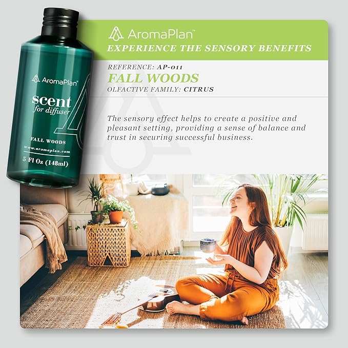 AromaPlan Hotel Scents Fall Woods 5 Fl Oz (148ml), Home Luxury Aroma & Hotel Fragrance Diffuser Oil- Hotel Diffuser Oil for Aromatherapy- USA Made, Bigger Bottle, Bolder Aroma & Longer Lasting