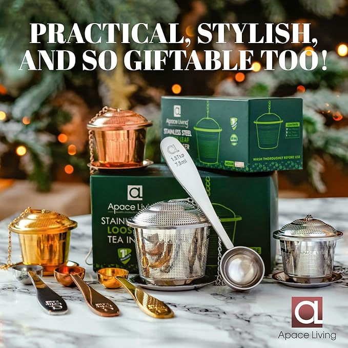 Tea Infuser (Set of 2) with Tea Scoop and Drip Dray - Ultra Fine Tea Strainer for Loose Leaf Tea - Stainless Steel Tea Steeper for a Superior Brewing Experience