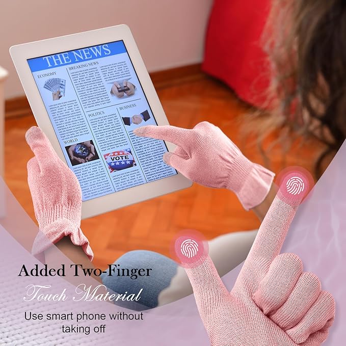 MIG4U Moisturizing Beauty Gloves Touchscreen Overnight Sleeping Glove for Women Dry Hands, Nighttime Lotion, Eczema, SPA, Cosmetic Treatment, Pink 1 Pairs Size S/M