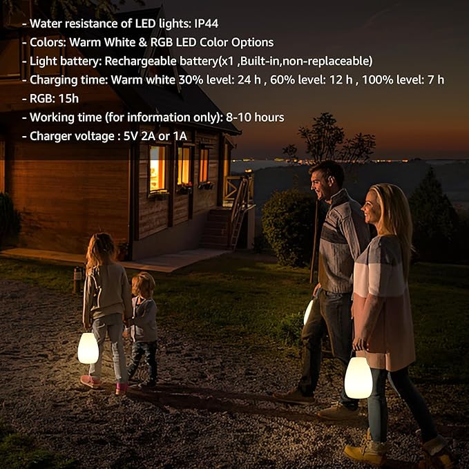 uuffoo 2 Pack Portable Outdoor Table Lamp - Dimmable Rechargeable Night Lights w/ Remote and 7 RGB Colors, IP44 Water-Resistant Hanging Lantern for Patio, Tent, Bedroom, Garden, Emergency