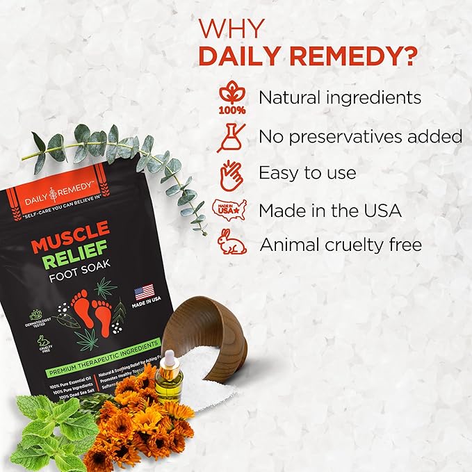 Muscle Relief Foot Soak with Epsom Salt, Made in USA, Soothe Tired Feet, Softens Calluses and Helps Athletes Foot 1lbs