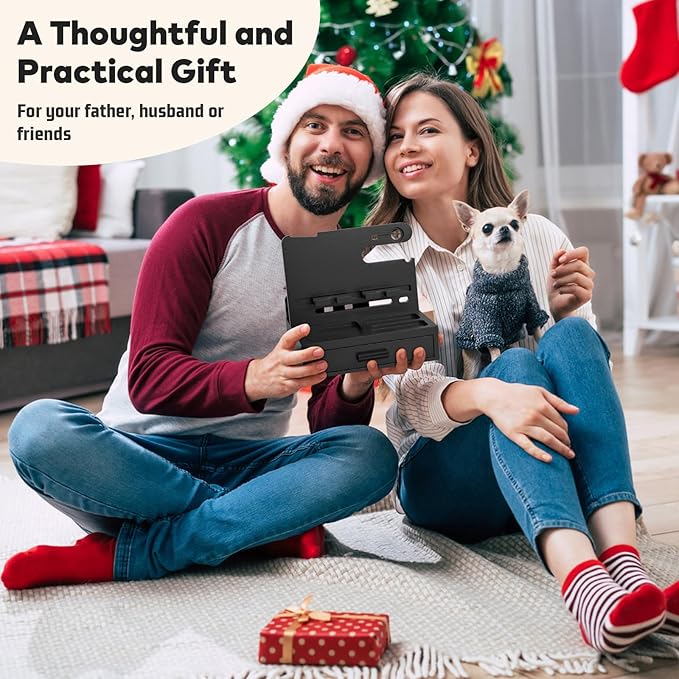 Sephyroth Bamboo Phone Docking Station Nightstand Organizer Bedside Organizer Cell Phone Stand Gifts for Men, Dad Gifts for Boyfriend Gift for Husband with Drawer Storage (Black)