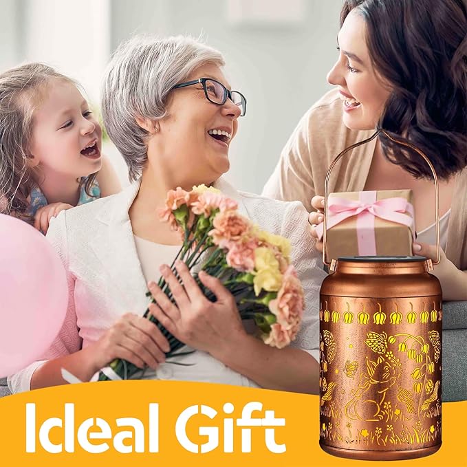 2 Pack Solar Lanterns Outdoor Waterproof, Cats Garden Decor Gifts for Women Mom Grandma Hanging Solar Lights Metal Decoration Outside for Yard, Patio, Lawn