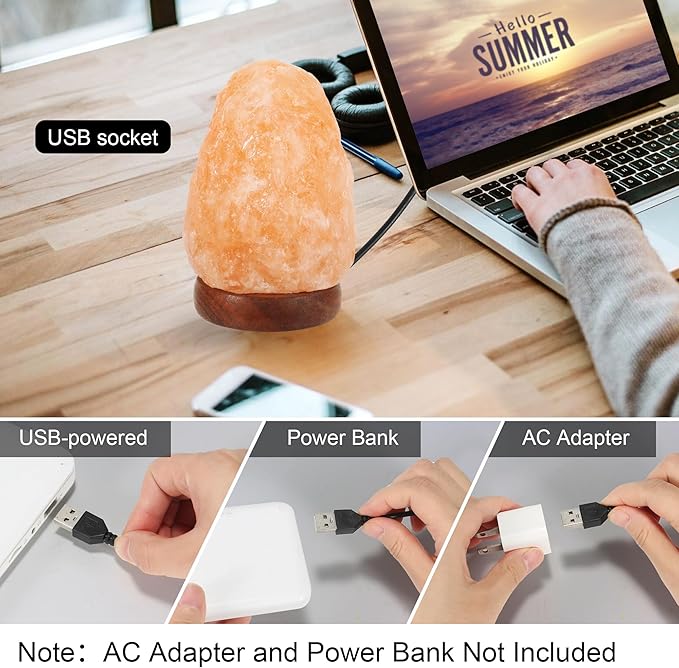 Wrcevtor Natural Salt Rock Night Lamp with 7 Colors Changing, Mini Small Crystal Salt Lamp for Home Decor and Gift - Natural Shaped, Premium Wood Base