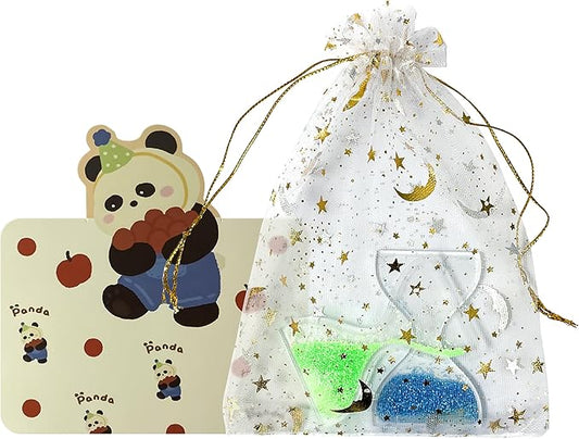 Geiomoo Sand Hourglass Timers with Card, Luminous Sandglass Glow in The Dark for Office Home Decor (Panda)