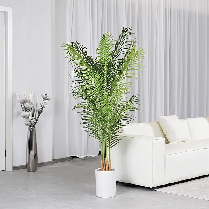 Artificial Palm Tree for Home Decor Indoor 6Ft Large Tall Fake Plants Faux Tropical Areca Palm Silk Floor Plant in Pot Living Room Office Garden Decoration Housewarming Gift (2, 6 Feet)