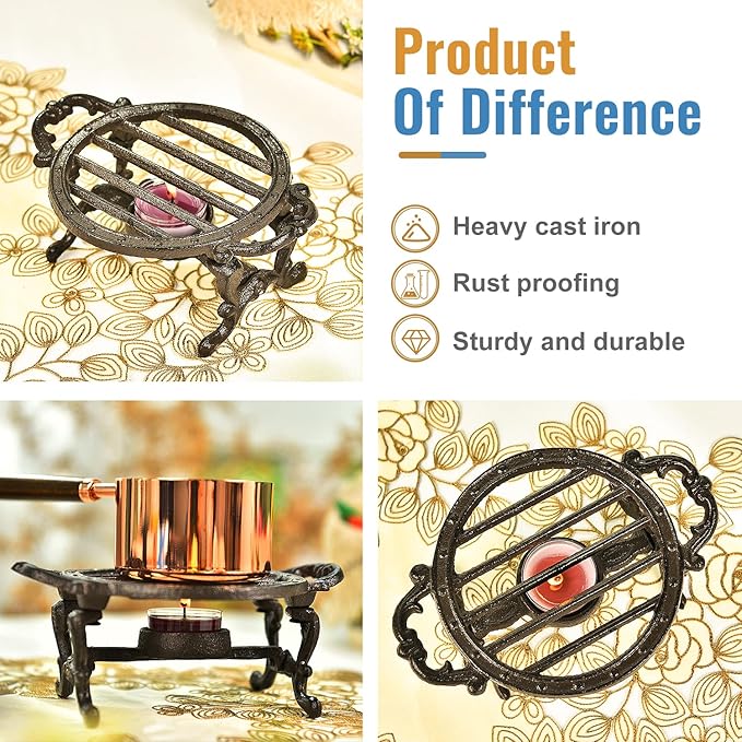 Sungmor Heavy Duty Cast Iron Teapot Dish Warmer Stable Holder for Tealight Stand | Tealight Warmer Decorative Stove for Villa Yard Balcony-Round