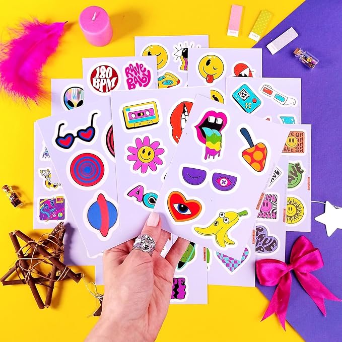 BulbaCraft Rave Stickers for Water Bottle and Laptop - Trippy Stickers, Psychedelic Party Favors & Decorations, Waterproof Vinyl Festival Decals, Gifts for Women & Men