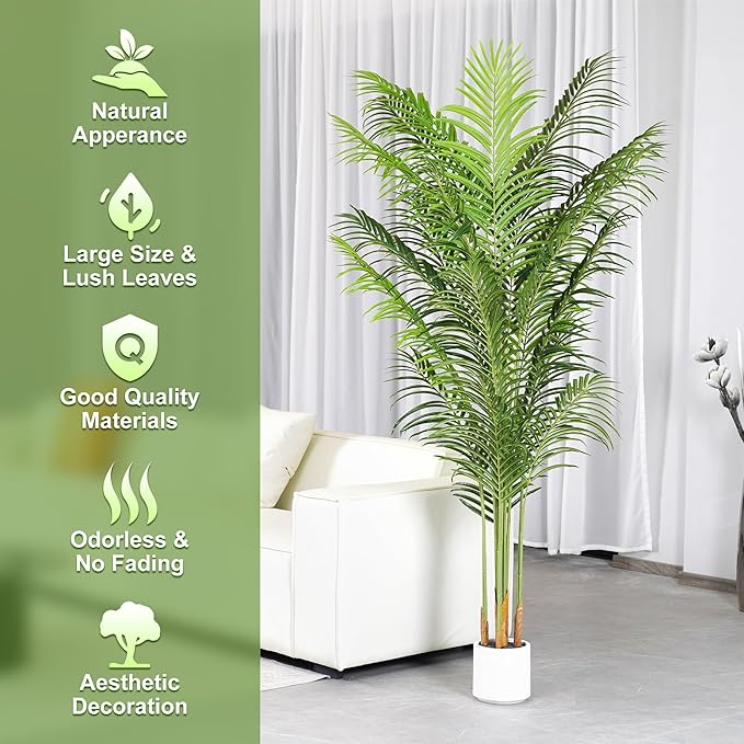 Artificial Palm Tree for Home Decor Indoor 6.6Ft Large Tall Fake Plants Faux Tropical Areca Palm Silk Floor Plant in Pot Living Room Office Garden Decoration Housewarming Gift (2, 6.6 Feet)