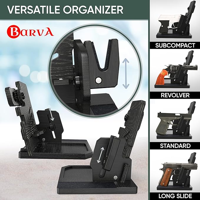 BarvA Phone Docking Station with Patented Adaptive Wood Gun Rack | Night Stand Smart Watch & Phone Stand | Charging Station Desk Organizer | Gun Accessories Storage and Organization