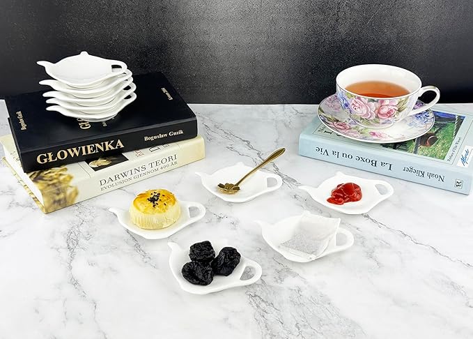 White Porcelain Used Tea Bag Holder, Set of 10 Tea Bag Coasters, Classic Teaspoon Rest, Teabag Rest Dish, Tea Party Gifts