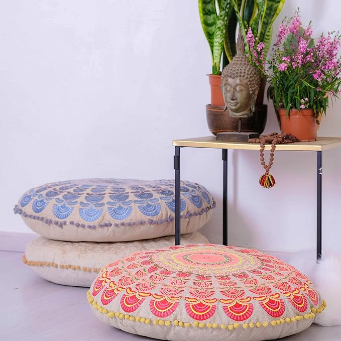 Mandala Life ART Bohemian Floor Cushion Cover –Luxury, Artisan Room Décor Pouf Case for Meditation, Yoga, and Boho Chic Seating Area Floor Pillow – Accent Your Living Room, Bedroom, More