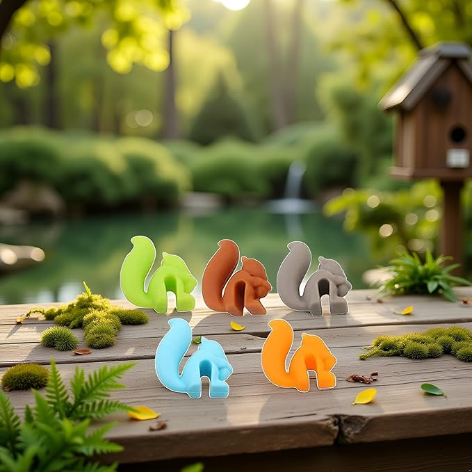 5 Pcs Colorful Cute Squirrel Shape Silicone Tea Bag Holder Cup, Squirrel Drink Markers, Tea Bag Holder for Cup Hanging Tool Mug Candy Colors Gift Set, Tea Bag Coasters