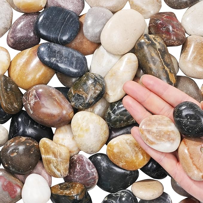 40 lbs River Rocks Pebbles 1-2 Inch Polished Decorative Stones Natural Pebbles for Plants,Aquarium Gravel,Vase Fillers,Zen Garden & Succulent Bowl - Smooth Indoor/Outdoor Landscaping Stones