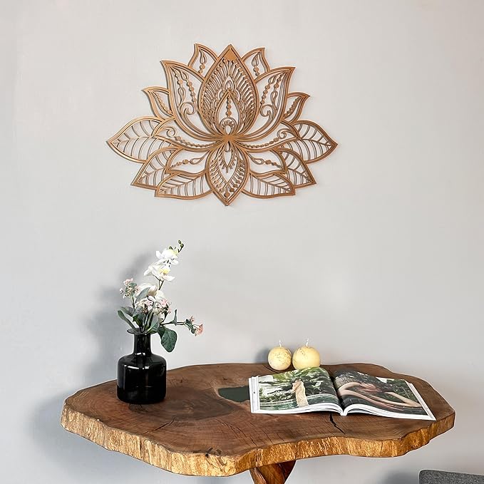 Colorfull Worlds Mandala Metal Wall Decor, Lotus Flower Meditation Room Decor, Minimalist Zen Garden Bohemian Gift for New Year (17" x 11" | 43 x 27.5 cm, Copper)