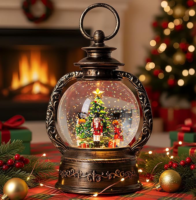 Nutcracker Snow Globe, Musical Christmas Water Lantern with Swirling Glittering Home Decoration and Gift, Battery Operated or USB Powered