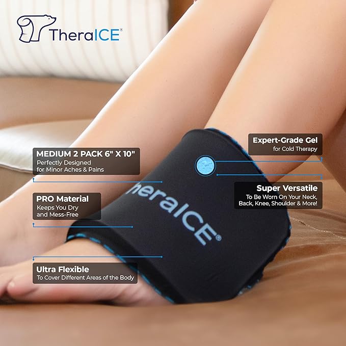 TheraICE PROpack Ice Pack for Injuries, Reusable Soft Multipurpose Cold Gel Ice Pack for Muscular Back Pain, Shoulder, Hip, Knee - Flexible Cold Compress Wrap for Minor Aches & Pains - 6 x 10-2 Pack