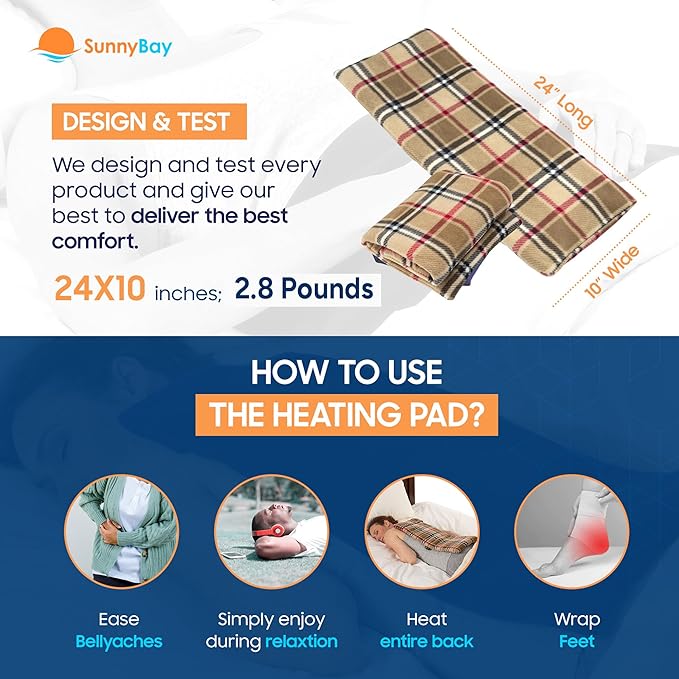 SunnyBay Extra Large Microwave Heating Pad, Microwavable Heavy Weighted Full Body Moist Hot Pack and Washable Fleece Cover, 10x24 Inches, 2.8 lbs (London)