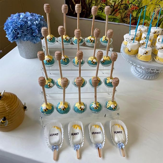 50 Pcs Wooden Honey Dipper Stick Collecting Dispensing Drizzling Jam Portable Wedding Party (6 inch)