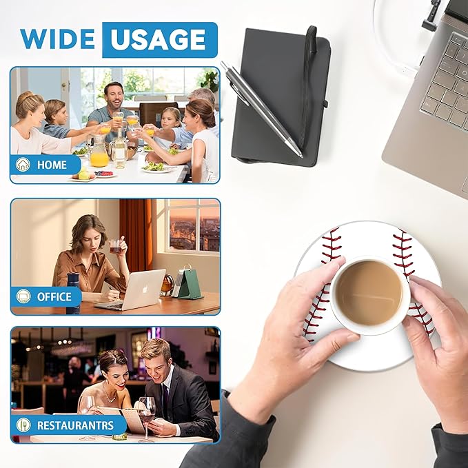 Baseball Round 4" Cup Coasters Set of 4, Absorbent Ceramic Stone Coasters with Cork Base, Ideal Gifts for Home Decor