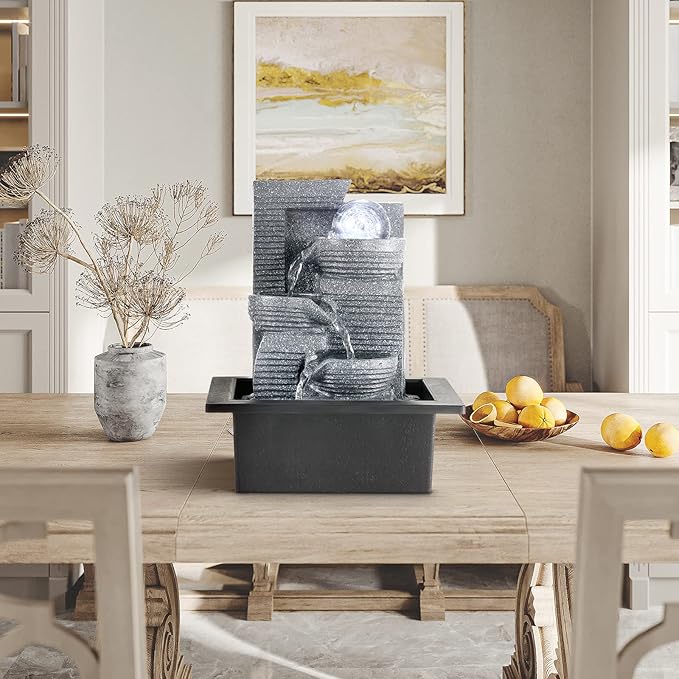 WICHEMI Water Fountains Indoor Waterfall Fountain Tabletop Fountain with LED Light Water Feature Indoor Zen Meditation for Home and Office Indoor Spaces Decor (Style 7)