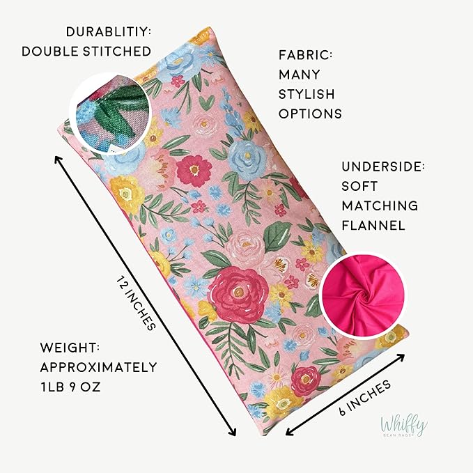 Large Microwave Heating Pad with Flax Seed, Scented or Unscented, Good for Back Pain or Cramps, Moist Heat Therapy or Ice Pack, Microwavable Bean Bag, 6" x 12" (Black Floral, Lavender & Chamomile)