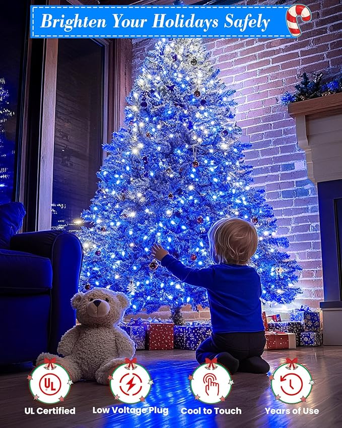 355FT 900 LED Blue and White Christmas Lights, Extra Long Outdoor String Lights Waterproof, Timer & Memory, 8 Modes Dimmable Plug in Fairy Lights for Outside Tree Wedding Patry Holiday Decorations