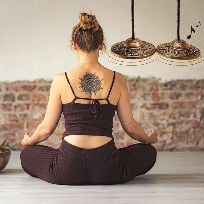 Tibetan Tingsha Cymbals Meditation Chime Bells 2.5" Dragon and Phoenix with Embossed Bell with Gift Box Drawstring Cloth Bag for Sound Healing, Yoga, Stress Relief Meditation Instruments