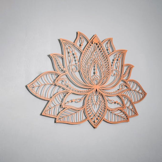Colorfull Worlds Mandala Metal Wall Decor, Lotus Flower Meditation Room Decor, Minimalist Zen Garden Bohemian Gift for New Year (26.3" x 17" | 67 x 43 cm, Copper)