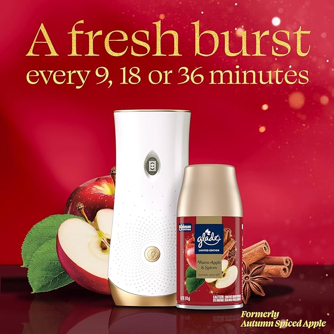Glade Automatic Spray Refill, Warm Apple & Spices, Scented Air Freshener for Home and Bathroom, 6.2 Oz