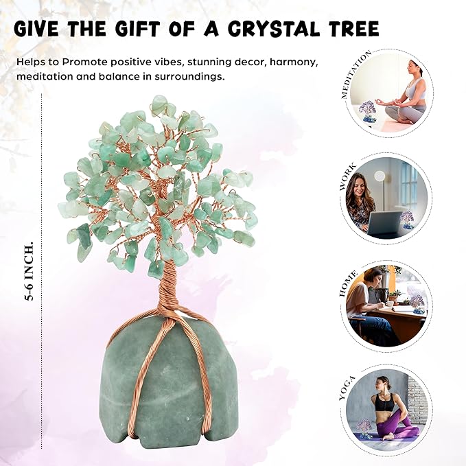 Green Aventurine Crystal Tree with Green Aventurine Stone Base Tree of Life Decor for Bedroom, Birthday Gifts for Women, Sister Gift, Birthday Gifts for Mom, Cute Home Decor Housewarming Present
