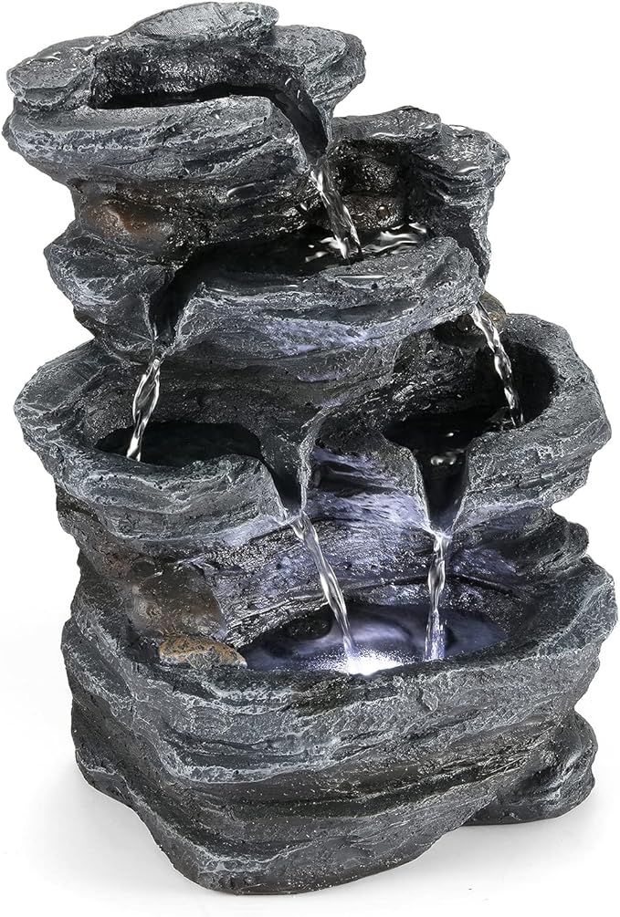 WICHEMI Indoor Fountain Tabletop Fountain Waterfall Fountains Stacked Rocks Water Feature Feng Shui Zen Meditation Relaxation Desktop Fountain for Home and Office Indoor Spaces Decor (Style 20)