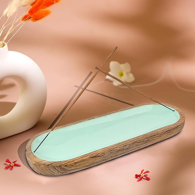 Hand Painted Incense Holder-Incense Burner/Ash Catcher/Handmade Wooden Insence Tray – Modern Gift Home/Room/Kitchen Décor Size 11x4x1.5 Inches