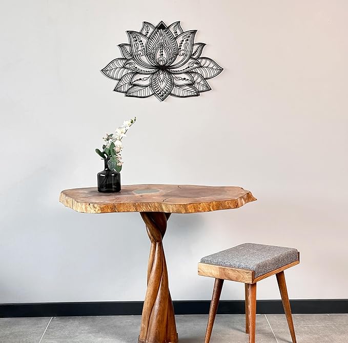 Colorfull Worlds Mandala Metal Wall Decor, Lotus Flower Meditation Room Decor, Minimalist Zen Garden Bohemian Gift for New Year (17" x 11" | 43 x 27.5 cm, Black)