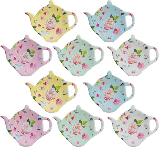 Porcelain Tea Bag Coasters, Floral Used Tea Bag Holder Ceramic, Set of 10 Tea Bag Plates Floral, Teaspoon Rest, Tea Bag Dish, Tea Party Gifts