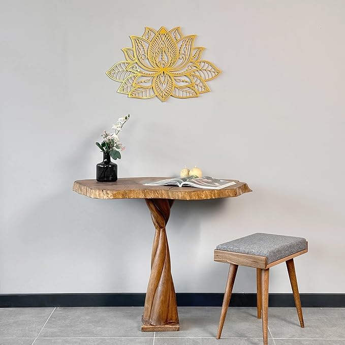 Colorfull Worlds Mandala Metal Wall Decor, Lotus Flower Meditation Room Decor, Minimalist Zen Garden Bohemian Gift for New Year (17" x 11" | 43 x 27.5 cm, Gold)