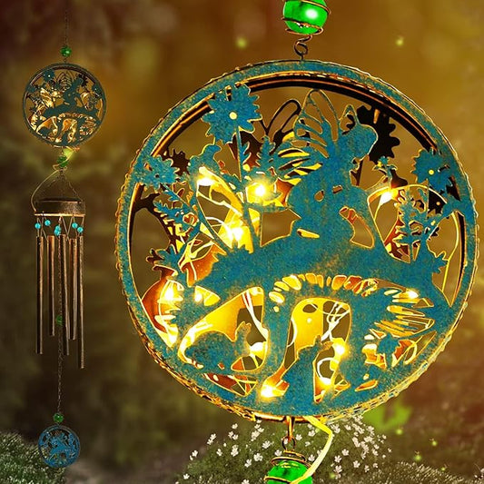 YJFWAL Solar Fairy Wind Chimes, Metal Fairy Angel Animal Flower Wind Chimes for Outside, for Mom Birthday Gifts, Waterproof Garden Patio Yard Home Outdoor Hanging Decor