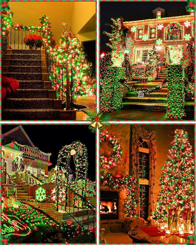 552FT 1400LED Red and Green Christmas Lights Outdoor, Extra Long Outdoor String Lights Waterproof, Timer & Memory, 8 Modes Dimmable Plug in Fairy for Outside Tree Wedding Patry