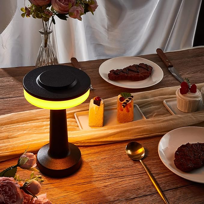 VIHOSE 8 Pcs Black Cordless Table Lamps LED Portable Rechargeable Table Lamp with Touch Sensor 3 Color Dimming up to 15 Hours Battery Desk Light for Restaurant Nursery Living Room