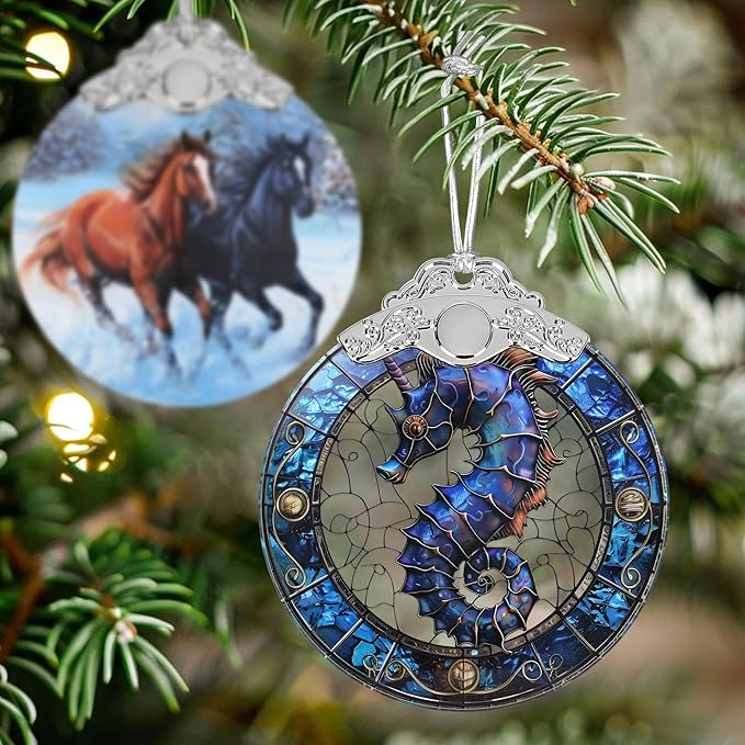 Sea Horse Stained Glass Orament - Christmas Ornament - Christmas Decorations for Tree - Holiday Present ldeas - Gift Exchange