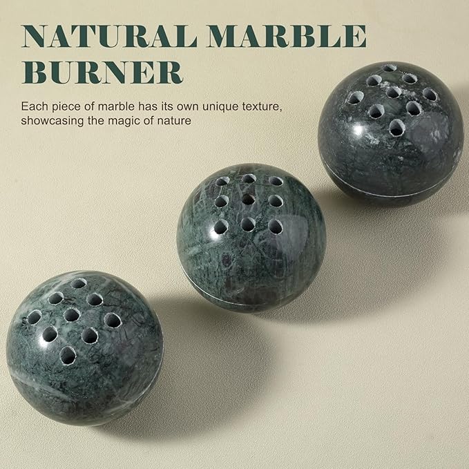 Koville Marble Incense Burner, Natural Stone Incense Holder for Cone/Balsam Fir/Palo Santo/Sage, Handmade Sphere Incense Burner for Meditation Yoga SPA Relaxation, Home Decor(Green)